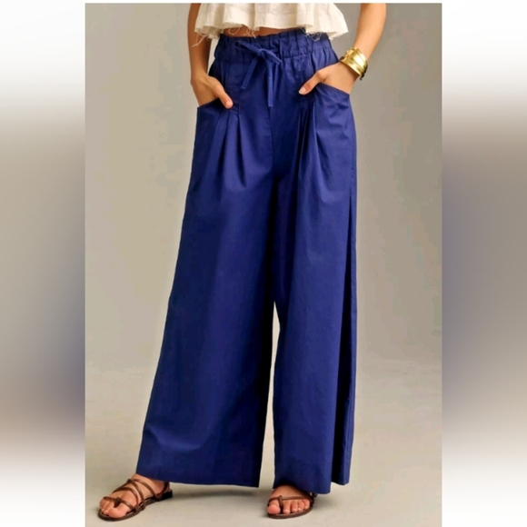 ANTHROPOLOGIE MAEVE SKIRTY EXTRA WIDE LEG UTILITY PANTS NAVY BLUE Sz Xs - Picture 1 of 10